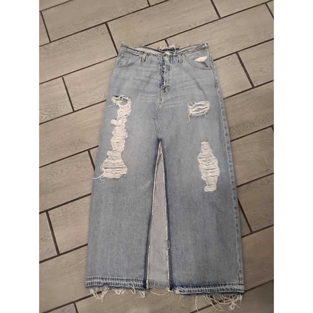 Hudson Los Angeles Denim Maxi Skirt Distressed Frayed Hem High Rise Size 30